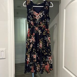 Royal blue floral dress. Sleeveless.